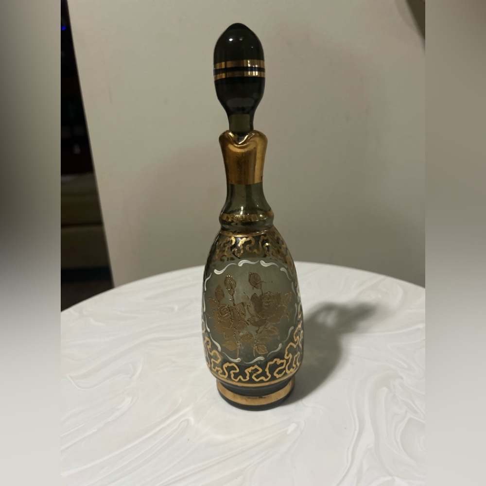 Vintage Czech art Gold and Black Decorative cruet Bottle